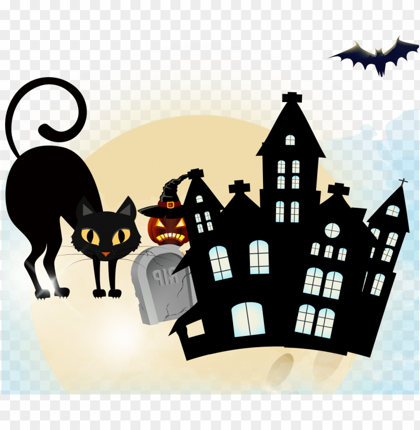 Haunted Clipart Halloween Cat - Cadılar Bayramı Ile Ilgili Resimler PNG Transparent With Clear Background ID 366813