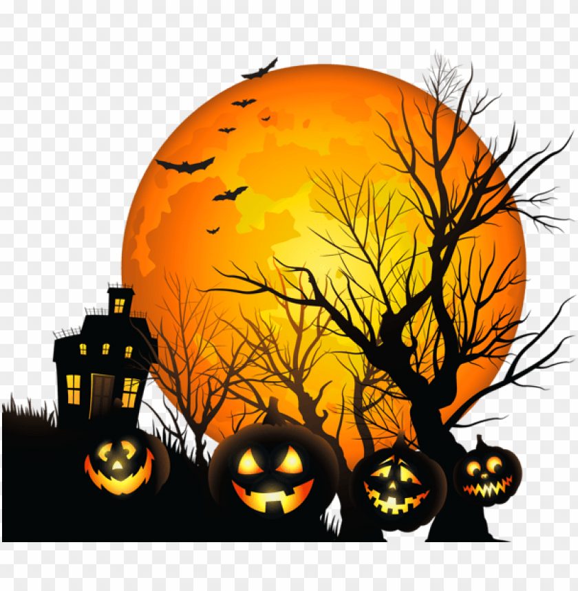 Haunted House Pumpkins Halloween PNG Image With Transparent Background