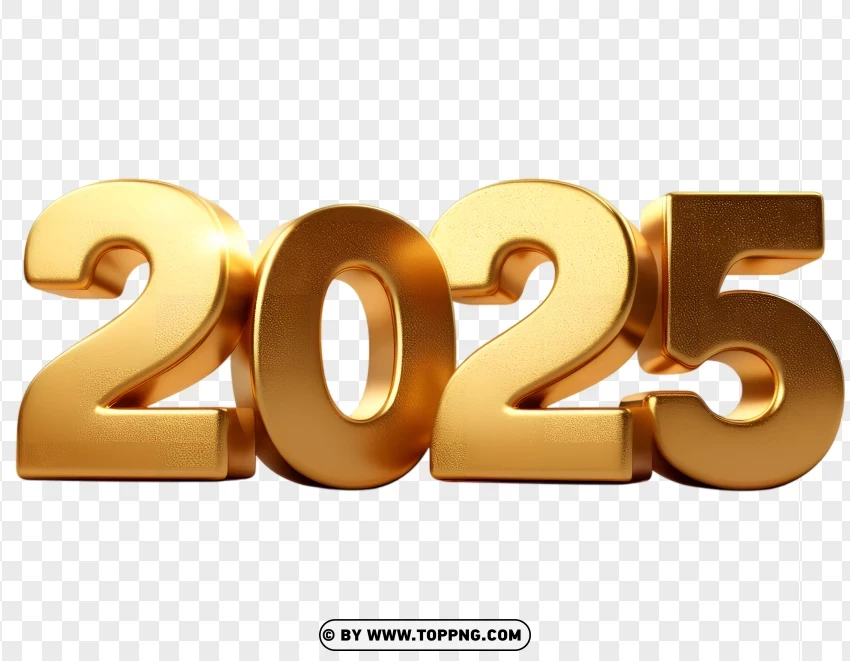 Hd 3d Gold 2025 Numbers With Minimal Shadow PNG Transparent Background