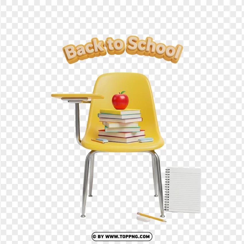 Hd 3d Render Chair Apple And Books With Floating Typography PNG Transparent Background