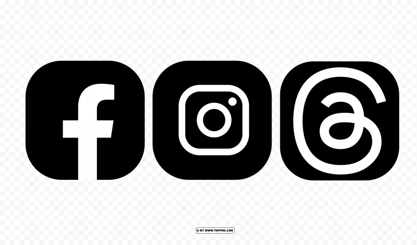 HD Facebook Instagram Threads Black Outline Square Logos Icons PNG