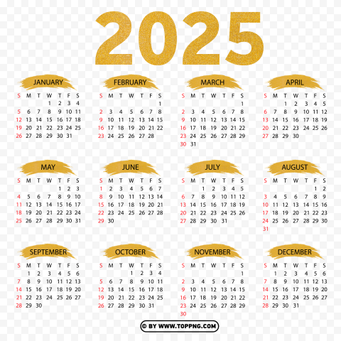 HD Golden Design Of Calendar 2025 Transparent PNG