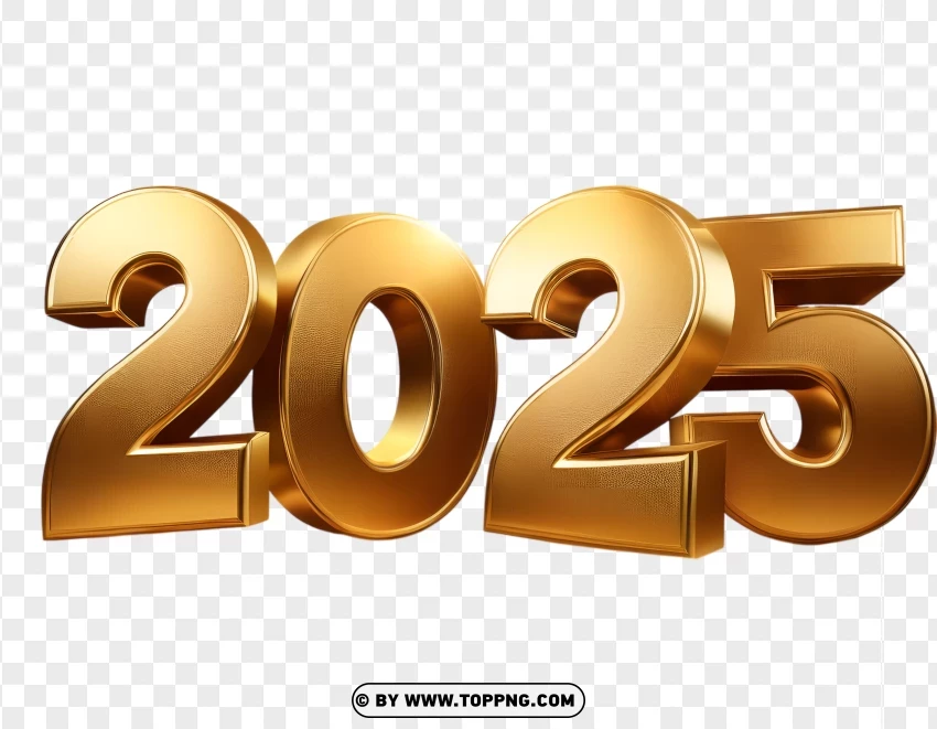 Hd Metallic 2025 Gold Numbers Design PNG Transparent Background