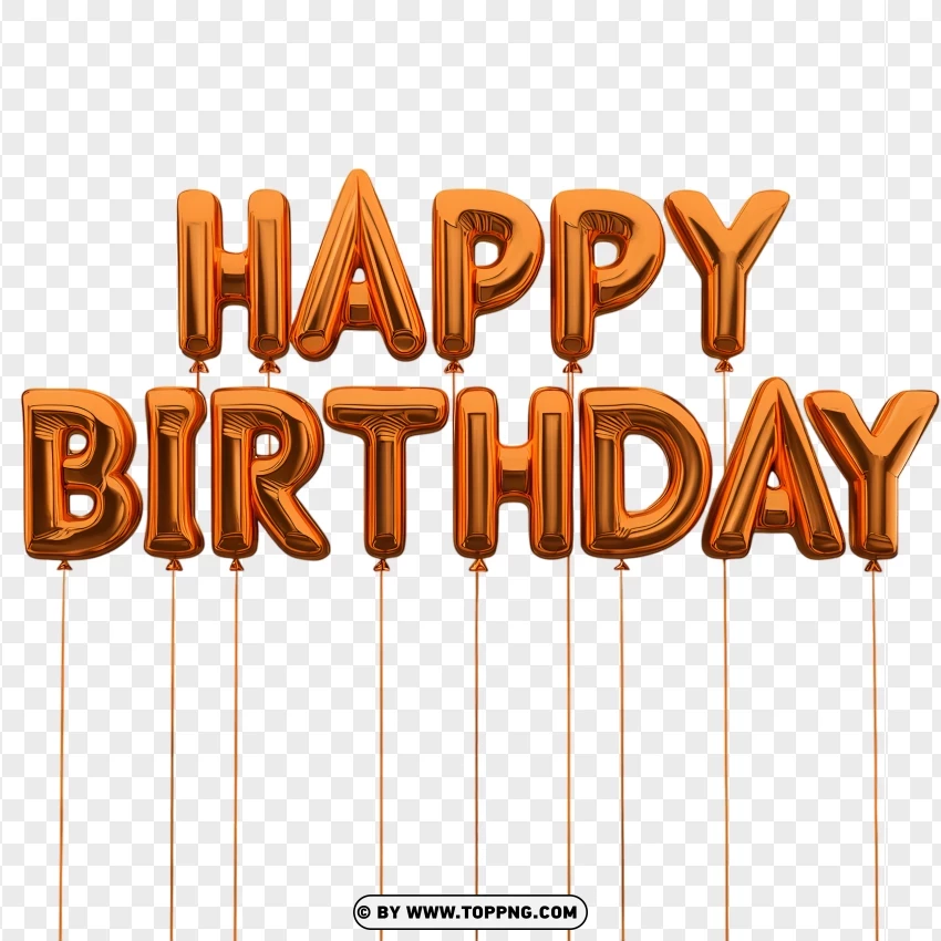 Hd Metallic Orange Happy Birthday Letters With Strings PNG Transparent Background