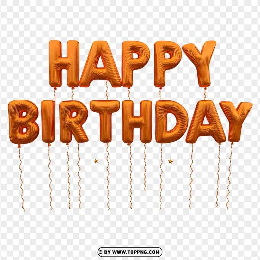 Hd Orange Happy Birthday Balloon Text With Ribbons PNG Transparent Background