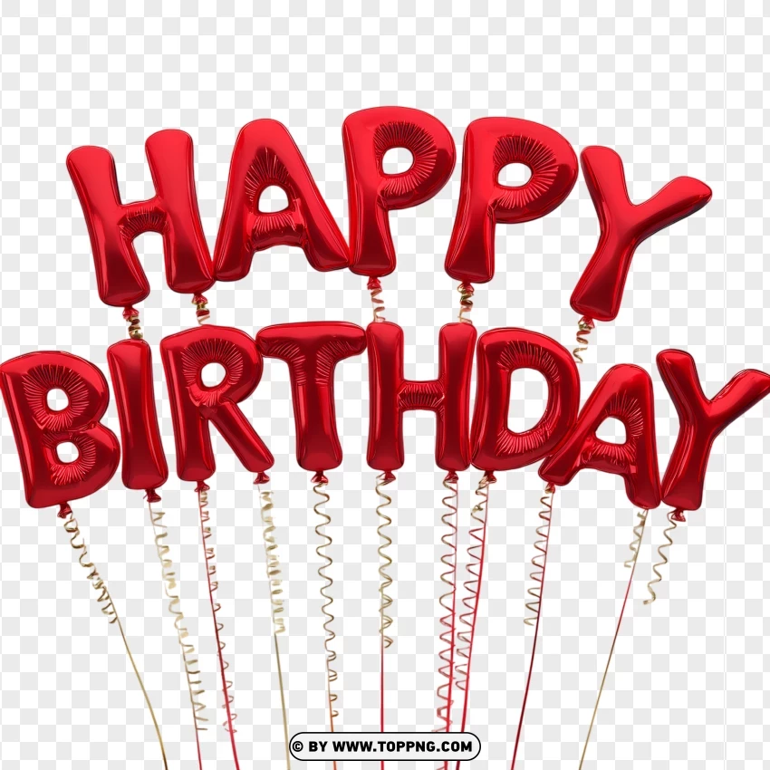 Hd Red Happy Birthday Balloons With Vertical Strings PNG Transparent Background