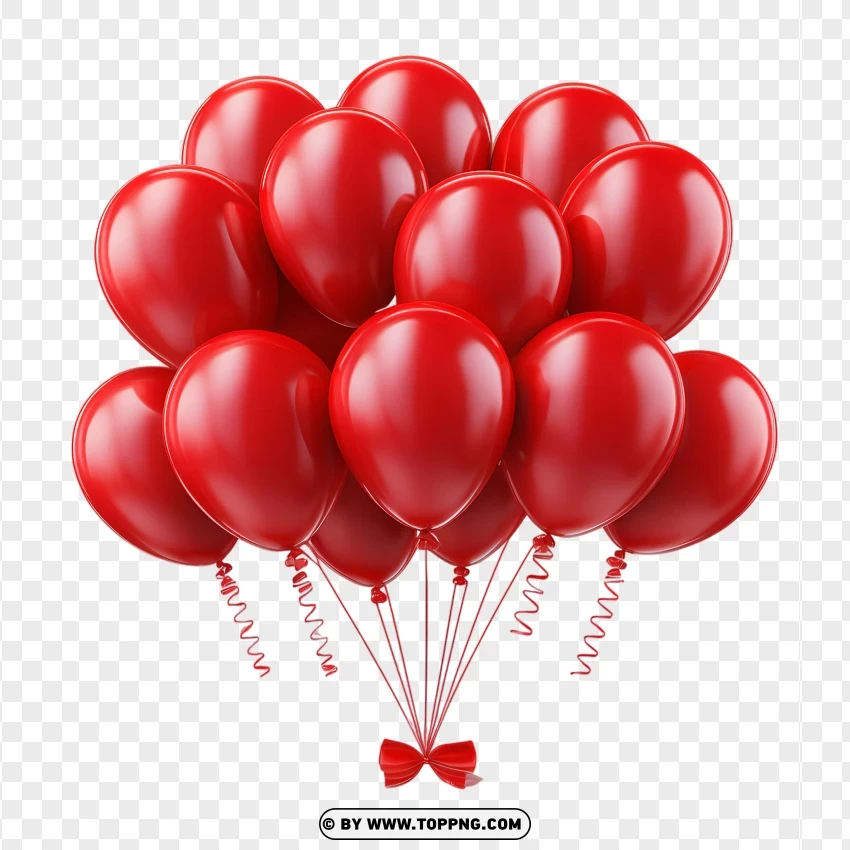 Hd Red Happy Birthday Cluster Balloons With Bow PNG Transparent Background