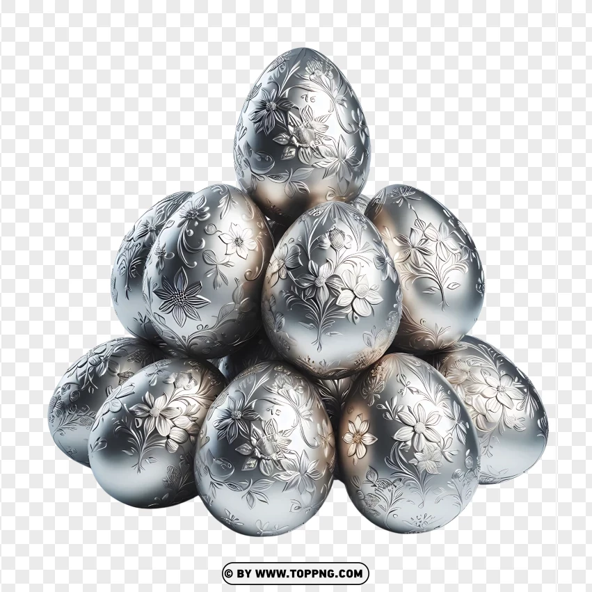 Hd Set Of Silver Realistic Easter Eggs PNG Transparent Background