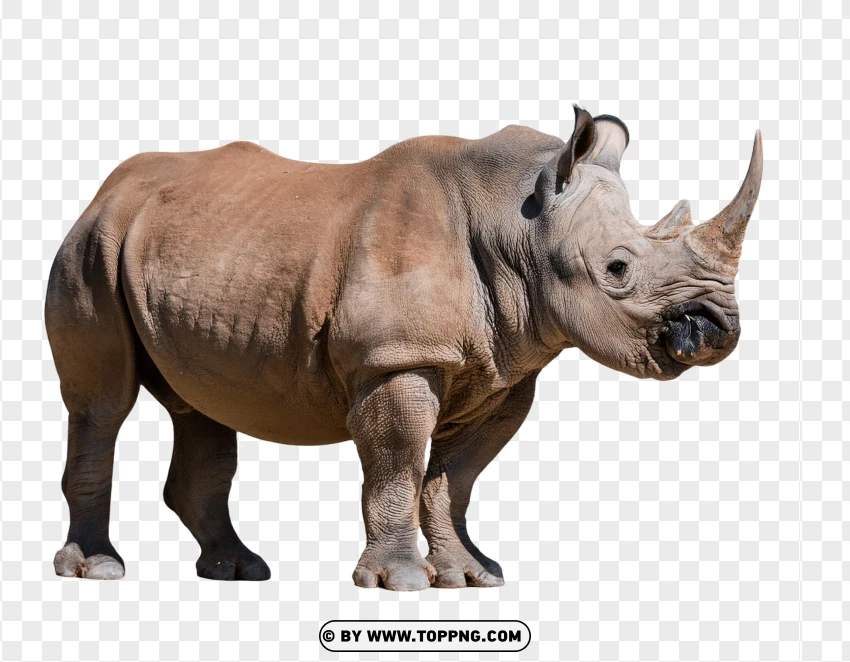 Single Rhino In Alert Standing Pose PNG Transparent Background