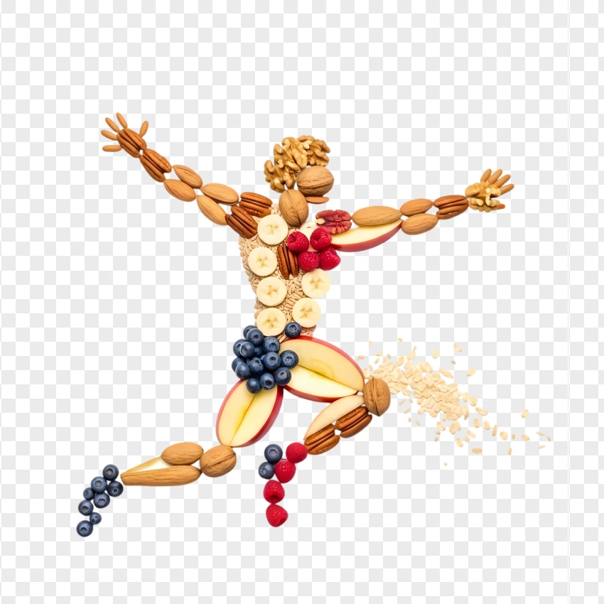 Healthy Motion Figure With Grains And Fruits PNG Transparent Background