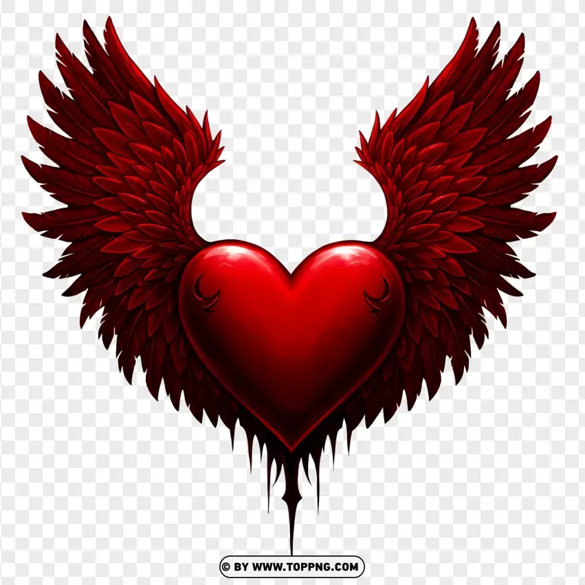 Dark Gothic Heart With Red Angel Wings PNG Transparent Background