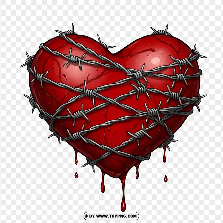 Barbed Wire Wrapped Around A Bleeding Goth Heart PNG Transparent Background