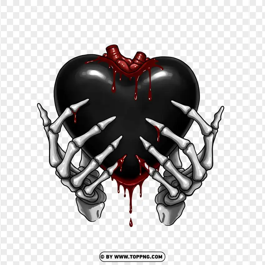 Skeleton Hands Holding A Bleeding Goth Heart PNG Transparent Background