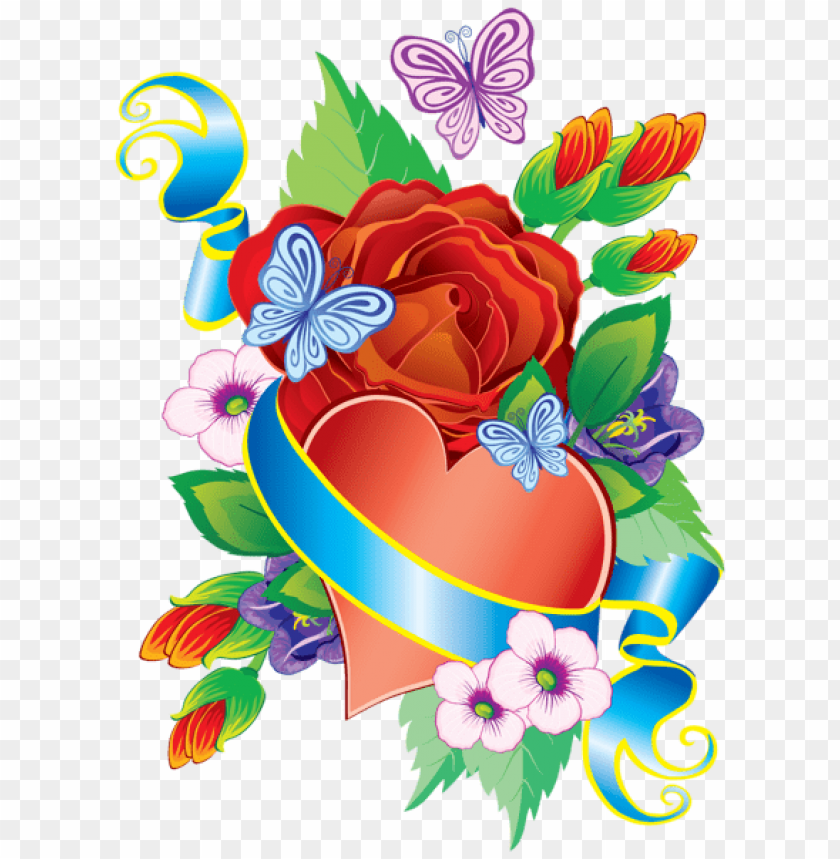 heart and flowers png decorative element