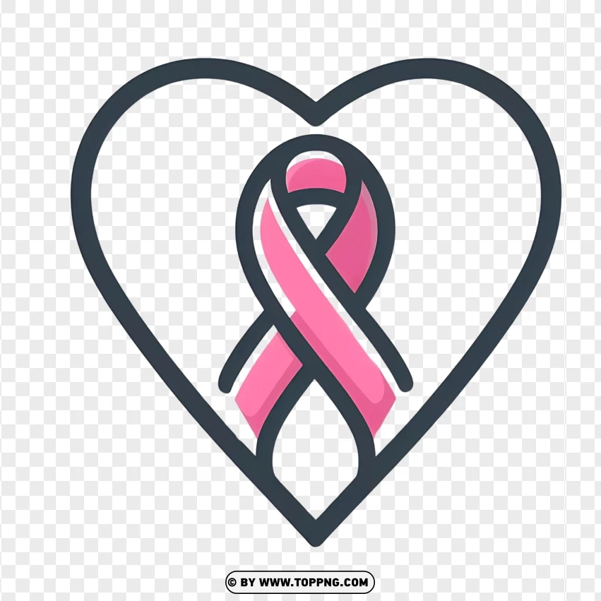 Heart And Pink Ribbon Symbol For Breast Cancer Support PNG Transparent Background