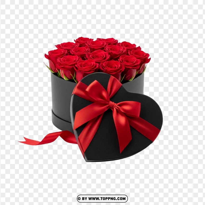 Heart Box With Red Rose Bouquet Romantic Gift PNG Transparent Background