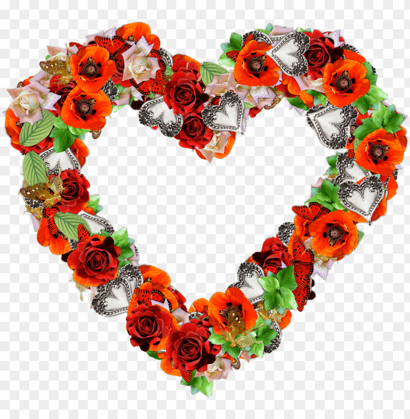 people, heart outline, heart made of poppies and roses, 