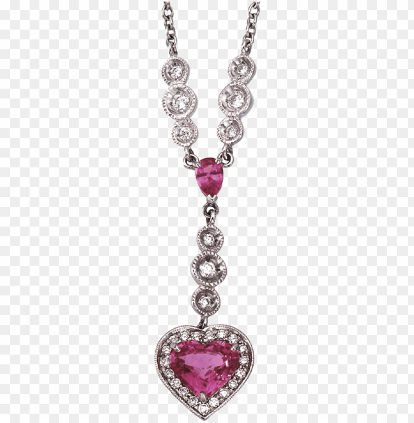 Heart Shape Pink Sapphire Necklace With Diamond Frame - Diamond PNG Transparent With Clear Background ID 223183