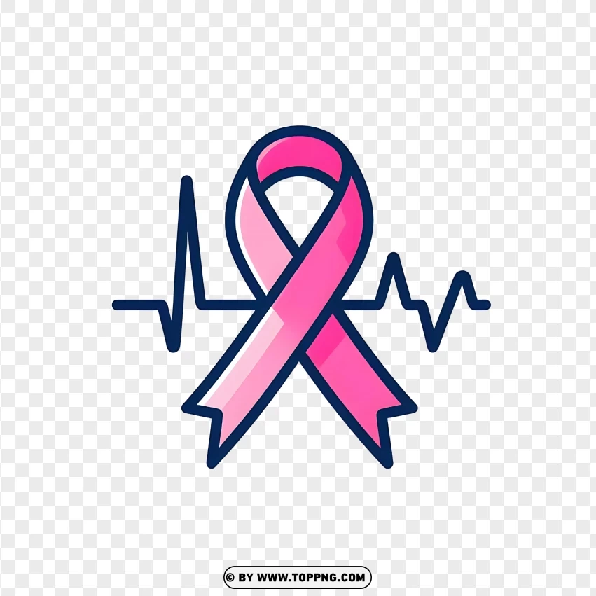 Heartbeat Line With Pink Breast Cancer Awareness Ribbon PNG Transparent Background