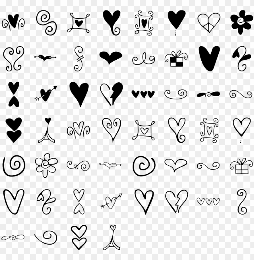 Hearts And Swirls Dingbat Specimen Doodle Sketch Doodle Hearts And Swirls PNG Image With Transparent Background