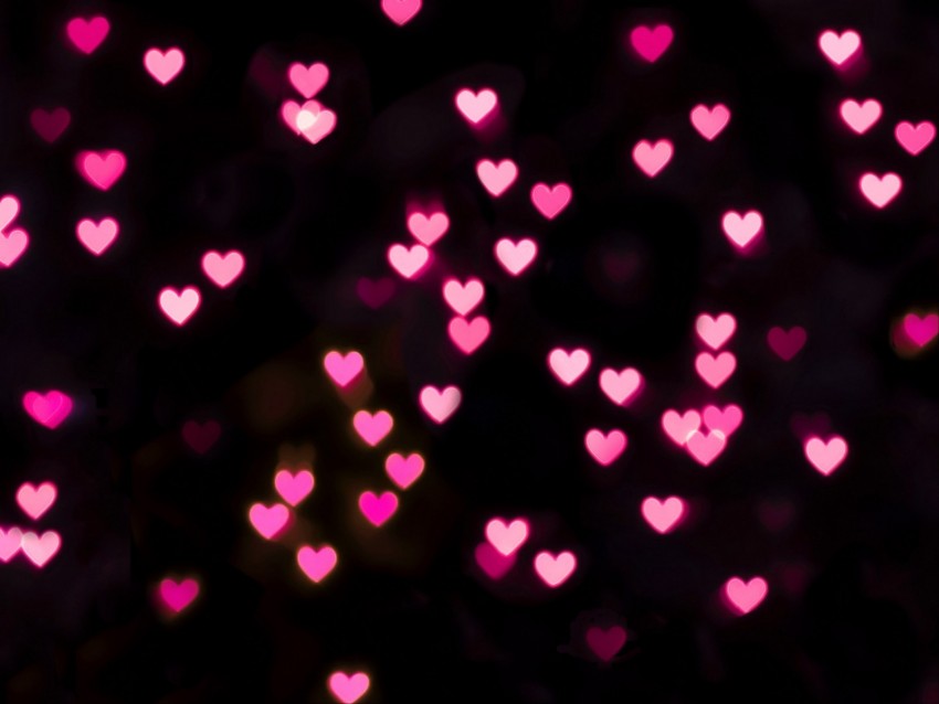 hearts, lights, glow, pink, love