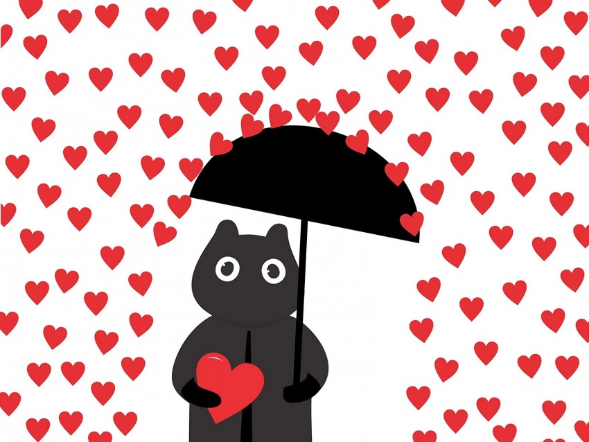 hearts, rain, art, silhouette, umbrella