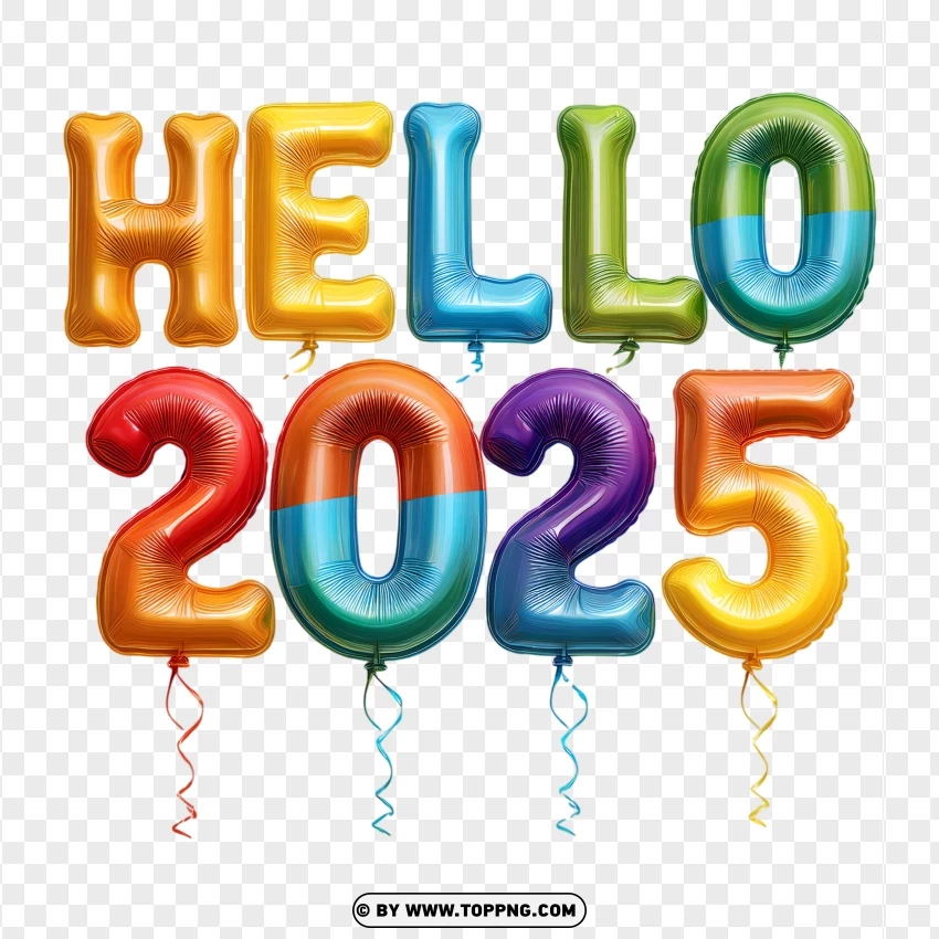 Hello 2025 Balloon Letters Design PNG Transparent Background