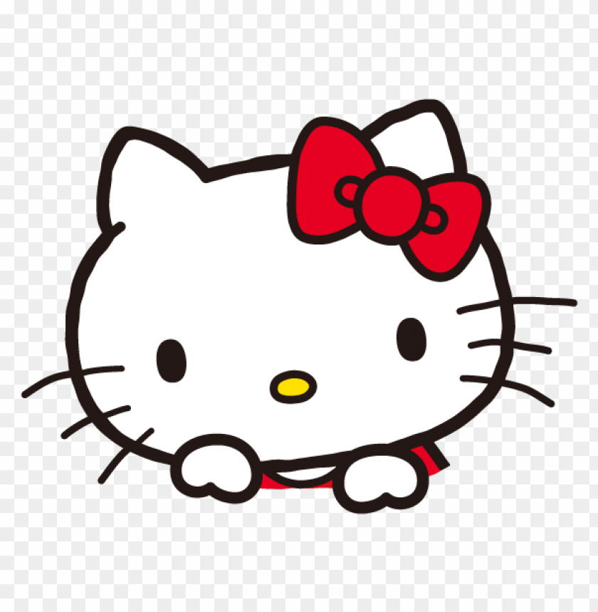 Cartoon character Hello Kitty with a red bow looking curiously.