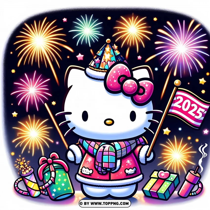 Hello Kitty Celebrates New Year 2025 PNG Transparent Background