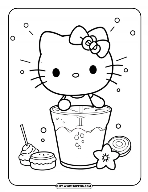 Hello Kitty coloring page, Hello Kitty character coloring page, Hello Kitty cartoon coloring,Hello Kitty Drinking,Hello Kitty Drinking coloring page,Hello Kitty, cartoon Hello Kitty