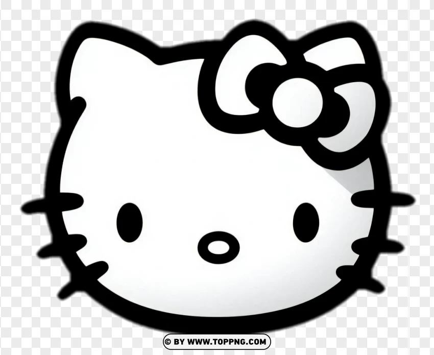 Hello Kitty Face With Simple Pink Bow Black Outline PNG Transparent Background