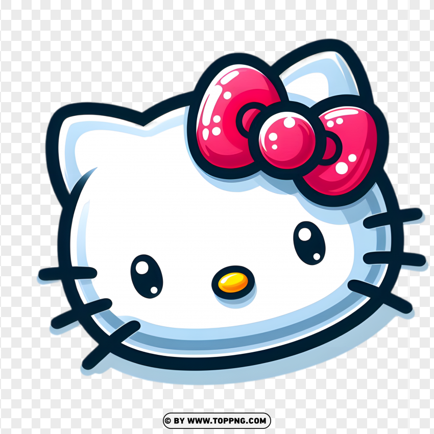 Hello Kitty head face with rounded features and pink bow, cartoon illustration with transparent background