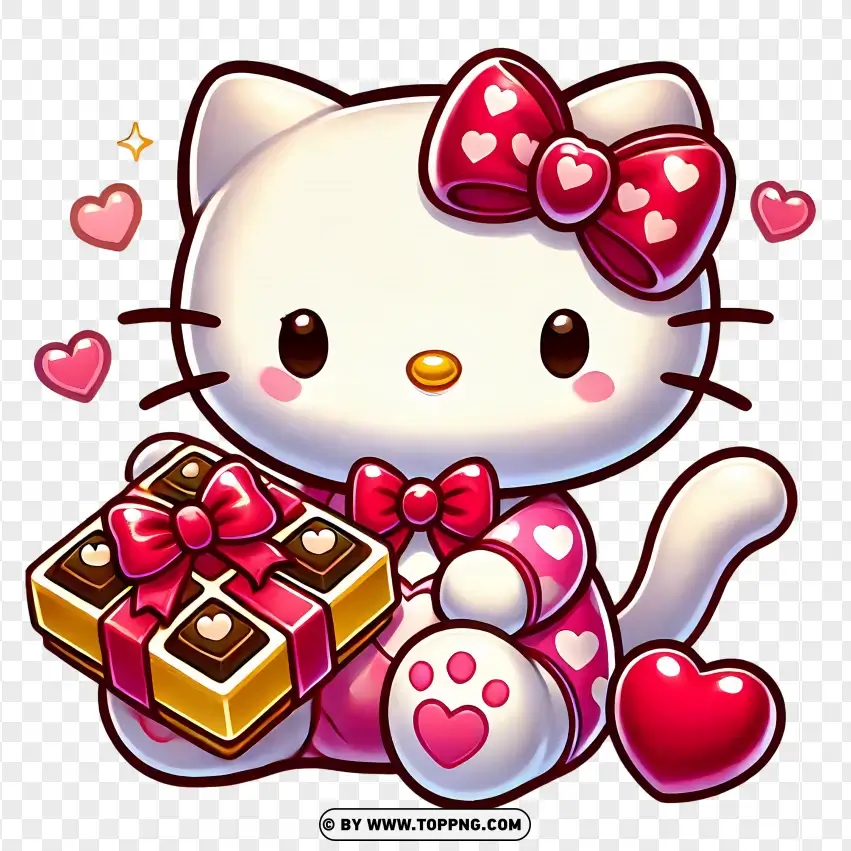 Hello Kitty Holding Chocolate Box For Valentines PNG Transparent Background