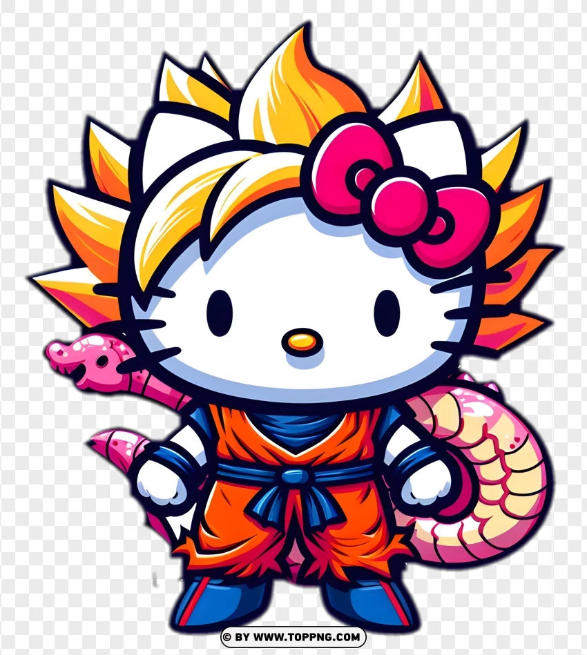 Hello Kitty In Dragon Ball Z Style Super Saiyan Costume Sticker PNG Transparent Background