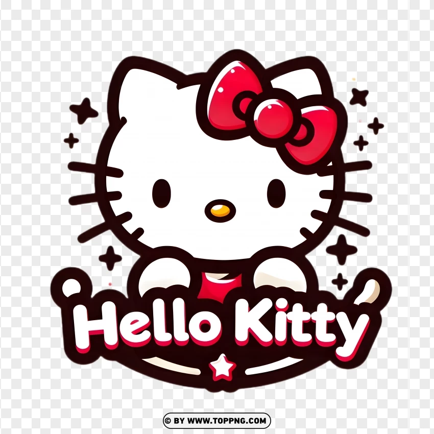 Hello Kitty Logo With Pink Bow And Stars On PNG Transparent Background