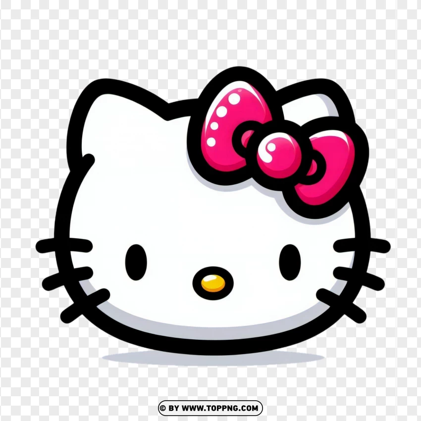 Hello Kitty Image Face With Pink Polka Bow PNG Transparent Background