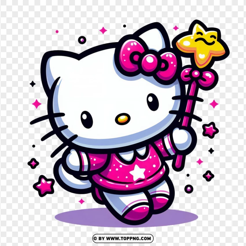 Hello Kitty Image With Magic Wand PNG Transparent Background