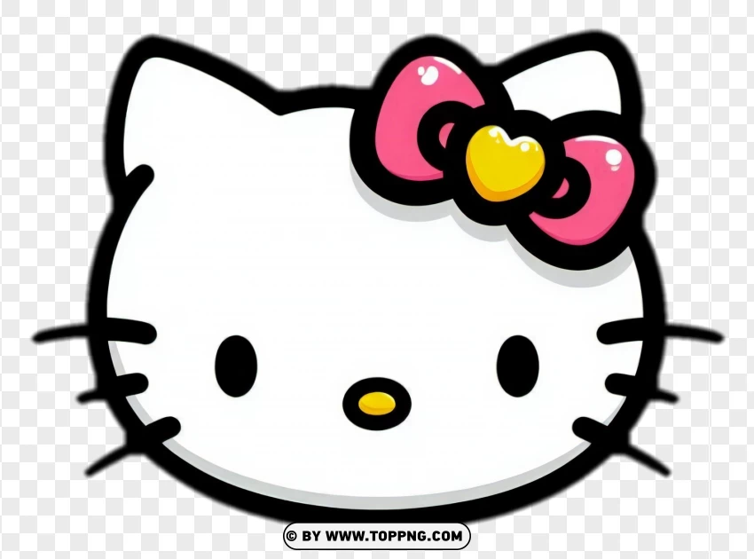 Hello Kitty Simple Face With Pink Bow PNG Transparent Background