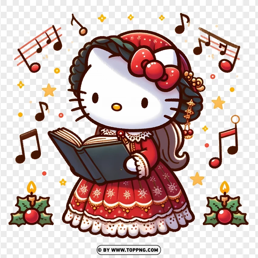 Hello Kitty Singing Christmas Carols In Holiday Dress PNG Transparent Background