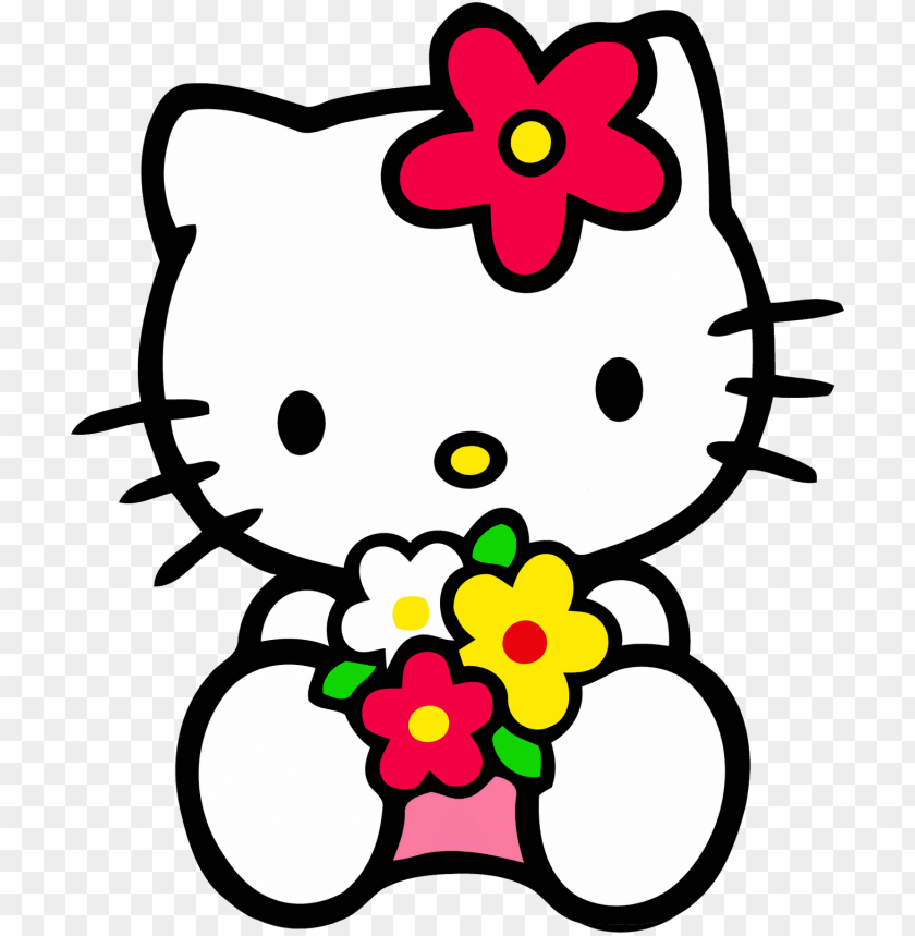 comics and fantasy, hello kitty, hello kitty sitting with flowers, 