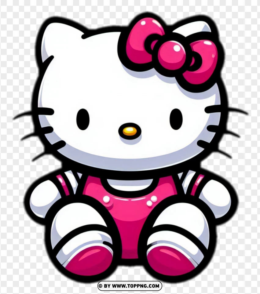 Hello Kitty Sitting With Pink Outfit And Bow PNG Transparent Background