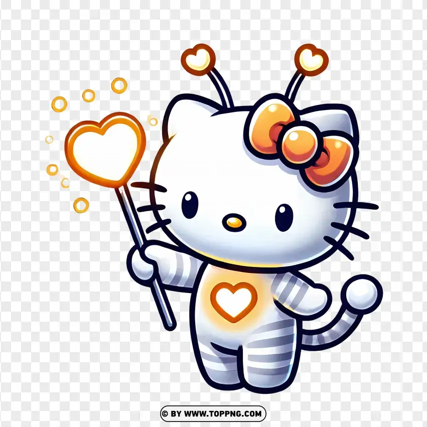 Hello Kitty With Heart Wand Spreading Magic PNG Transparent Background