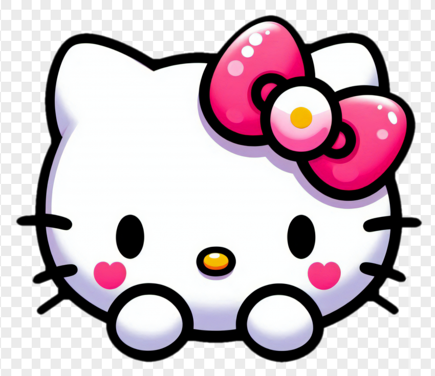 Hello Kitty With Pink Bow And Heart Blushing Cheeks PNG Transparent Background