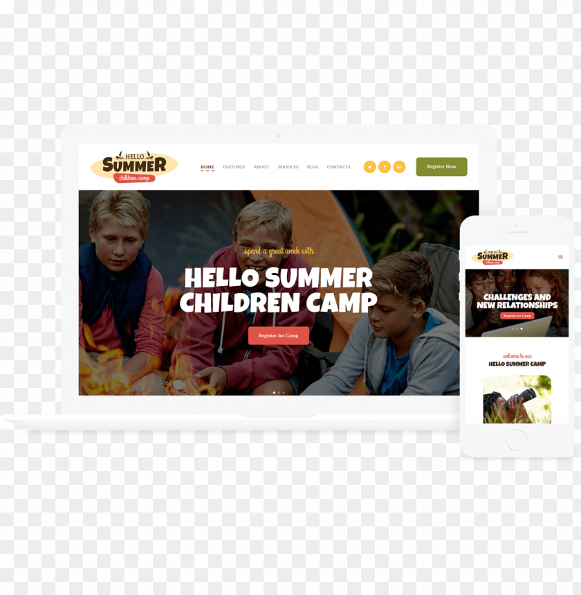 Hello Summer Childrens Camp Wordpress Theme - Website PNG Transparent With Clear Background ID 438461
