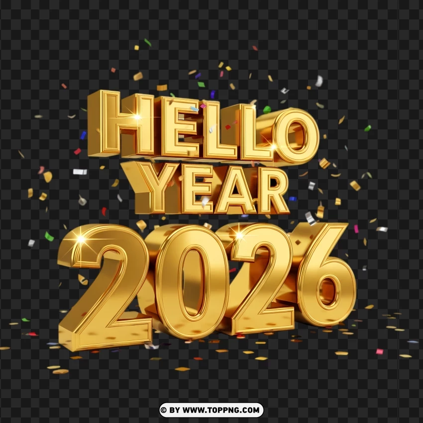 Happy New Start 2026 Decorative Layout With Confetti PNG Transparent Background