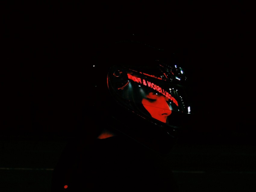 helmet, face, dark, light, red, black