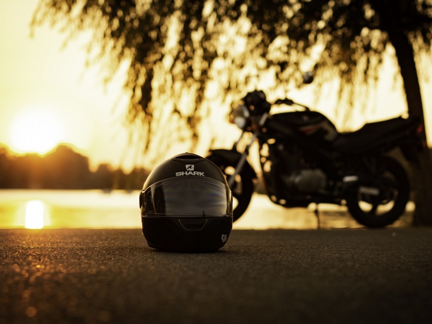 helmet, motorcycle, asphalt, black