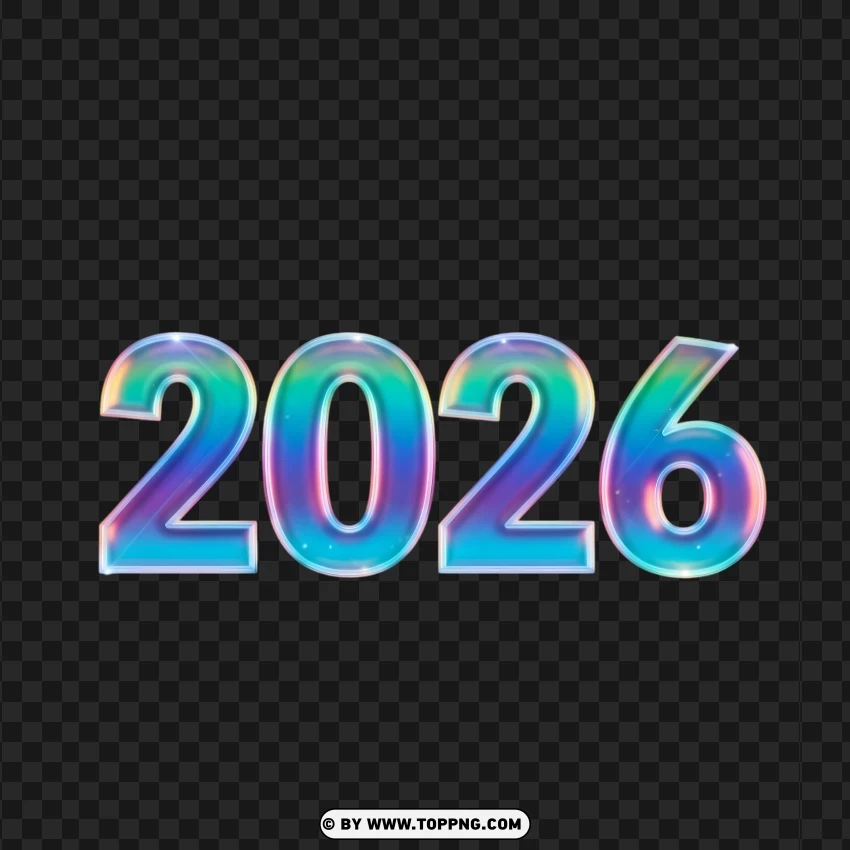 Holographic 2026 Design With Iridescent Glow PNG Transparent Background