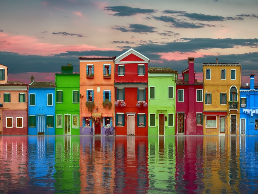 home, colorful, street, water