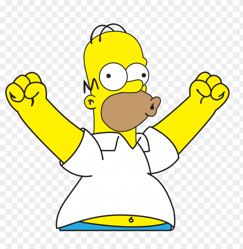 Homer Simpson joyfully celebrating with raised arms, cartoon style.